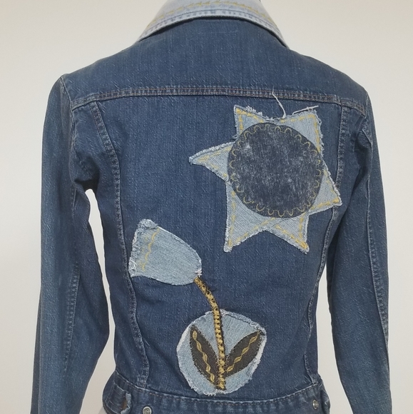 Upcycled Sun & Flower denim jean jacket - Picture 4 of 8